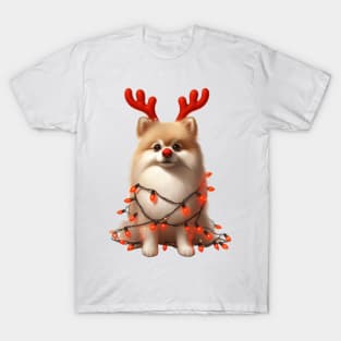 Christmas Red Nose Pomeranian Dog T-Shirt